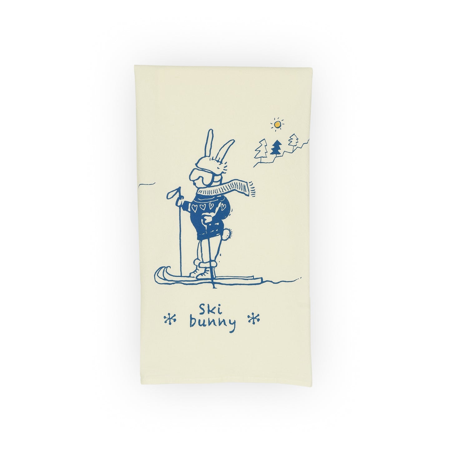 ski bunny tea towel, blue