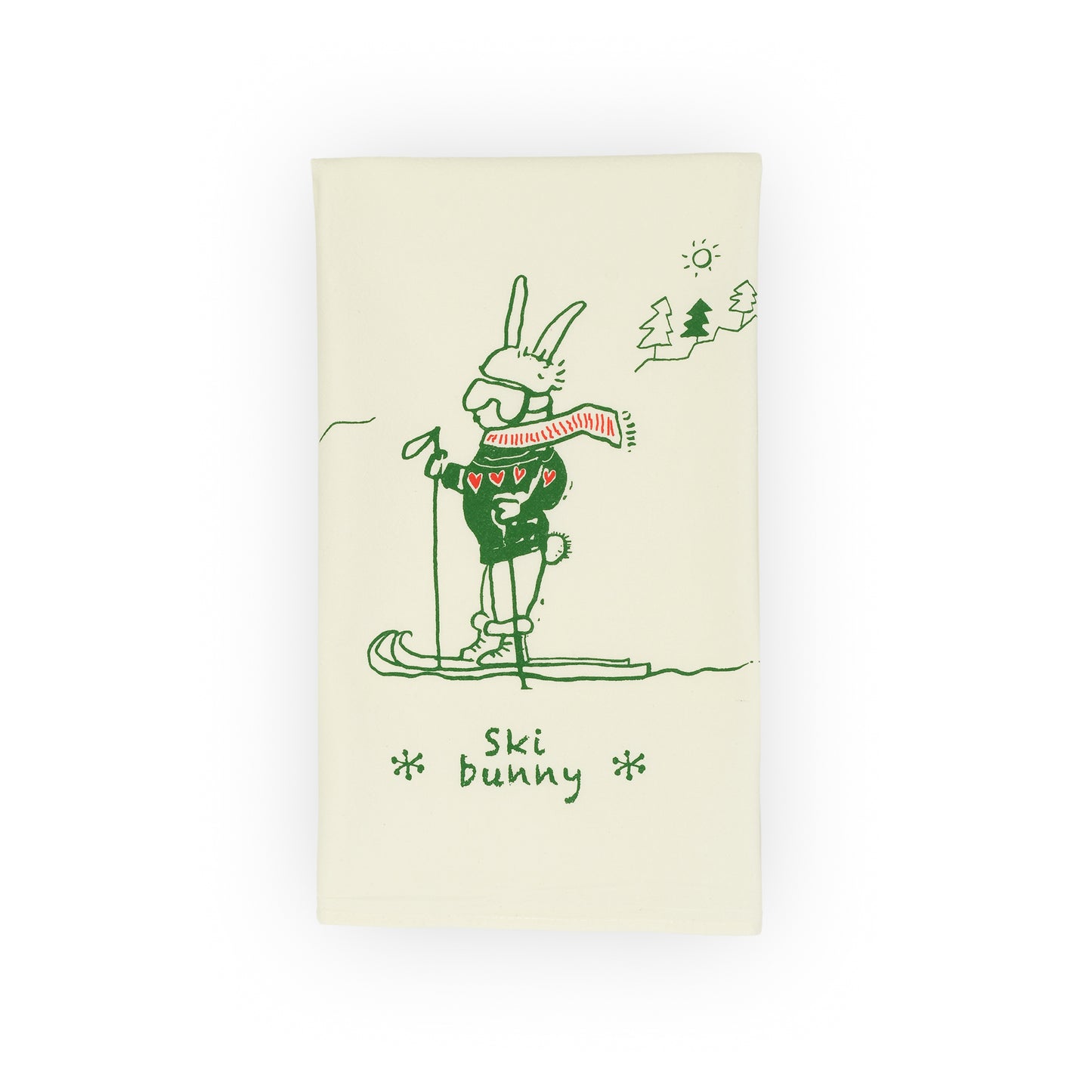 ski bunny tea towel, green