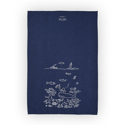 sea scenes tea towel, linen