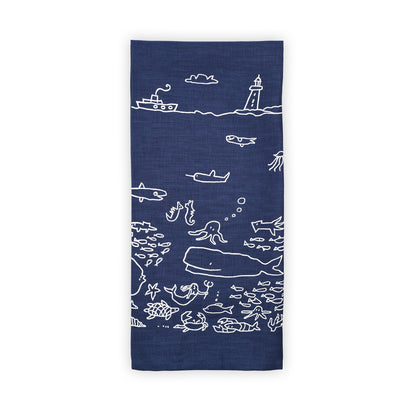 sea scenes tea towel, linen