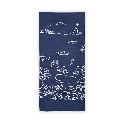 sea scenes tea towel, linen