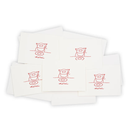 merci pig notecard, red