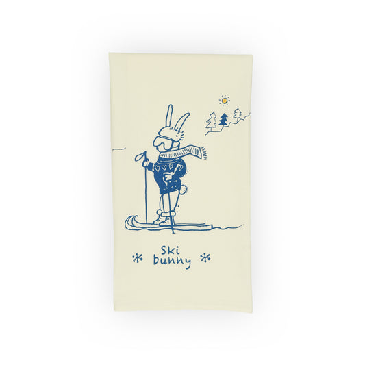 ski bunny tea towel, blue