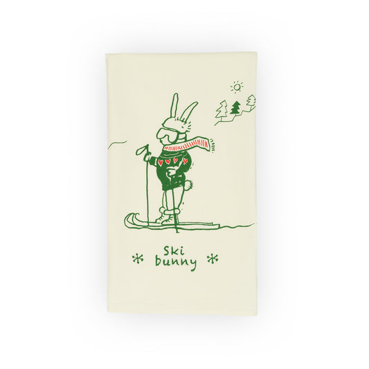 ski bunny tea towel, green